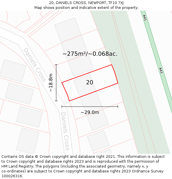 20, DANIELS CROSS, NEWPORT, TF10 7XJ: Plot and title map