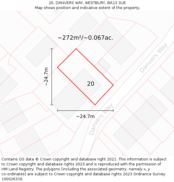 20, DANVERS WAY, WESTBURY, BA13 3UE: Plot and title map