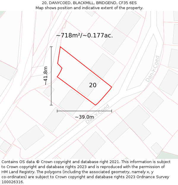 20, DANYCOED, BLACKMILL, BRIDGEND, CF35 6ES: Plot and title map