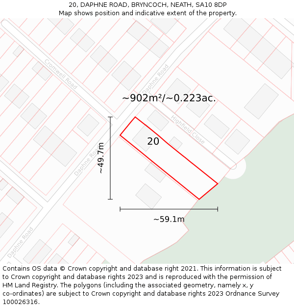 20, DAPHNE ROAD, BRYNCOCH, NEATH, SA10 8DP: Plot and title map