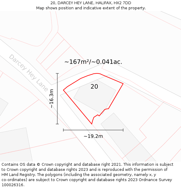 20, DARCEY HEY LANE, HALIFAX, HX2 7DD: Plot and title map