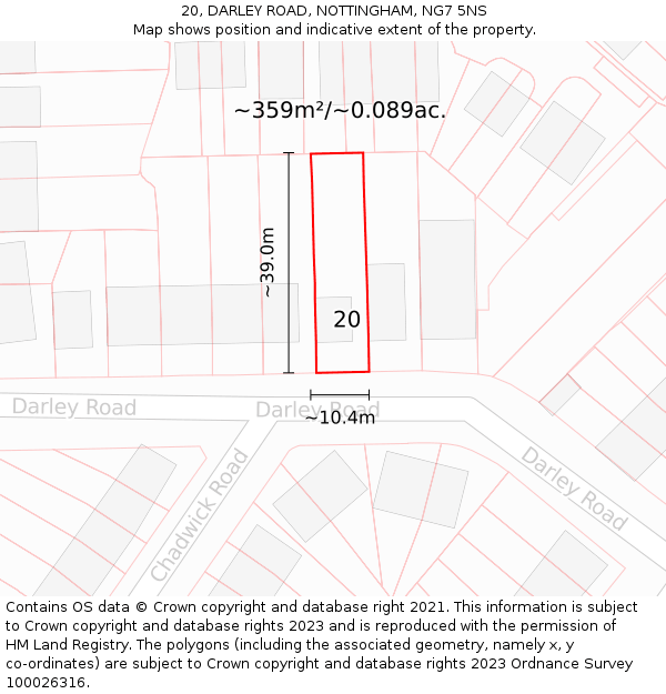 20, DARLEY ROAD, NOTTINGHAM, NG7 5NS: Plot and title map