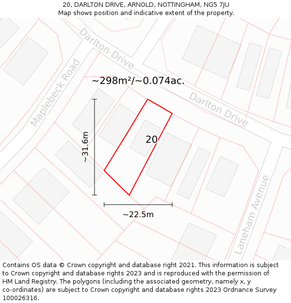 20, DARLTON DRIVE, ARNOLD, NOTTINGHAM, NG5 7JU: Plot and title map