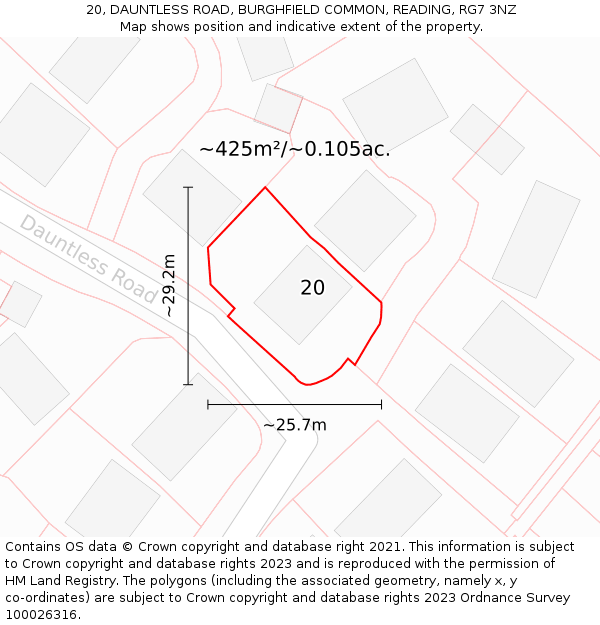 20, DAUNTLESS ROAD, BURGHFIELD COMMON, READING, RG7 3NZ: Plot and title map