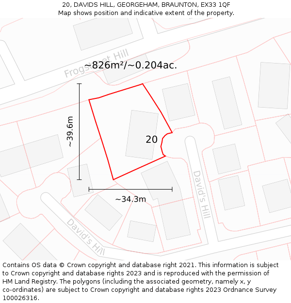 20, DAVIDS HILL, GEORGEHAM, BRAUNTON, EX33 1QF: Plot and title map