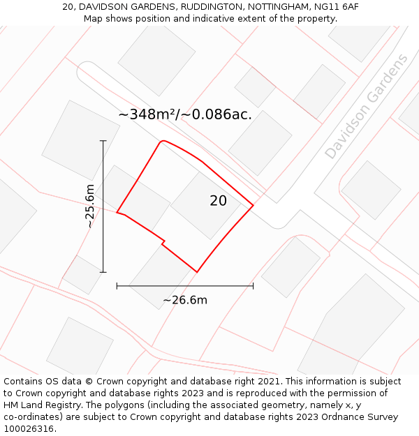 20, DAVIDSON GARDENS, RUDDINGTON, NOTTINGHAM, NG11 6AF: Plot and title map