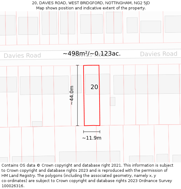 20, DAVIES ROAD, WEST BRIDGFORD, NOTTINGHAM, NG2 5JD: Plot and title map