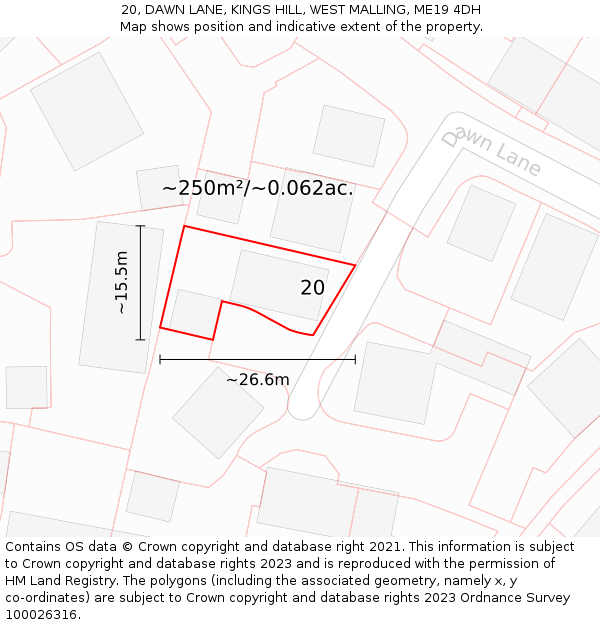 20, DAWN LANE, KINGS HILL, WEST MALLING, ME19 4DH: Plot and title map