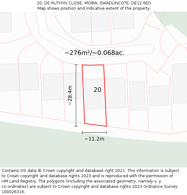 20, DE RUTHYN CLOSE, MOIRA, SWADLINCOTE, DE12 6ED: Plot and title map