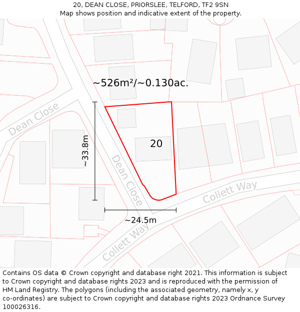 20, DEAN CLOSE, PRIORSLEE, TELFORD, TF2 9SN: Plot and title map