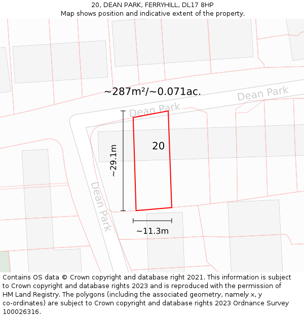 20, DEAN PARK, FERRYHILL, DL17 8HP: Plot and title map