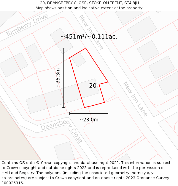 20, DEANSBERRY CLOSE, STOKE-ON-TRENT, ST4 8JH: Plot and title map