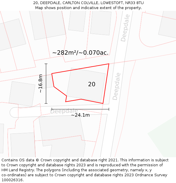 20, DEEPDALE, CARLTON COLVILLE, LOWESTOFT, NR33 8TU: Plot and title map