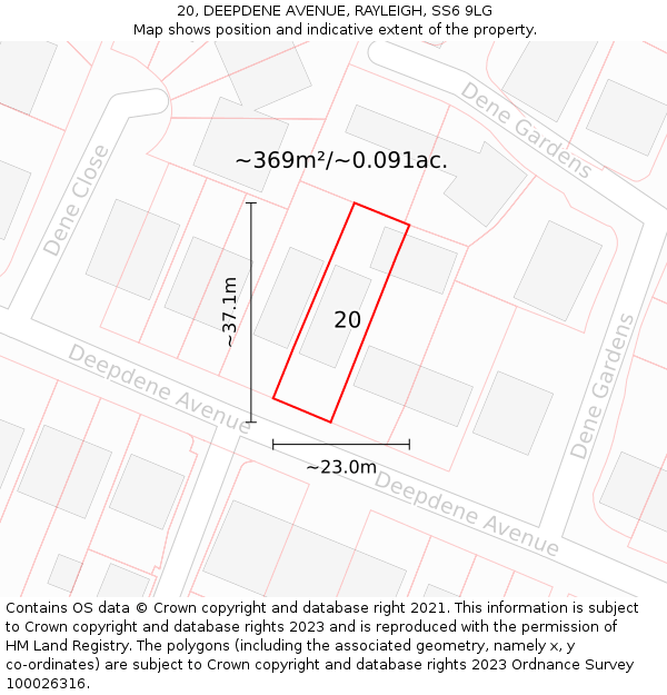 20, DEEPDENE AVENUE, RAYLEIGH, SS6 9LG: Plot and title map