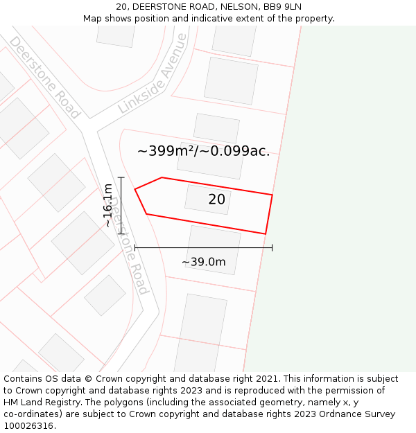 20, DEERSTONE ROAD, NELSON, BB9 9LN: Plot and title map