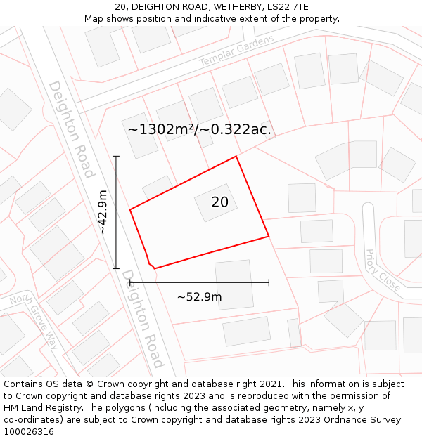 20, DEIGHTON ROAD, WETHERBY, LS22 7TE: Plot and title map