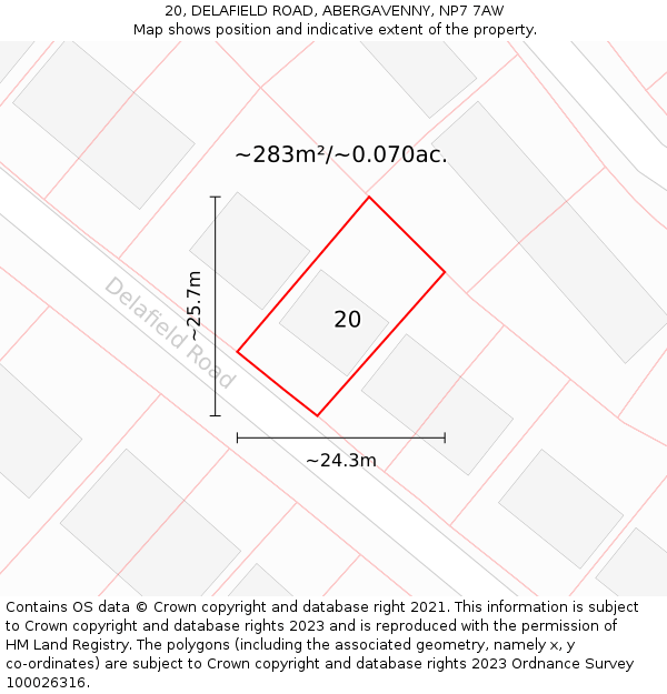 20, DELAFIELD ROAD, ABERGAVENNY, NP7 7AW: Plot and title map