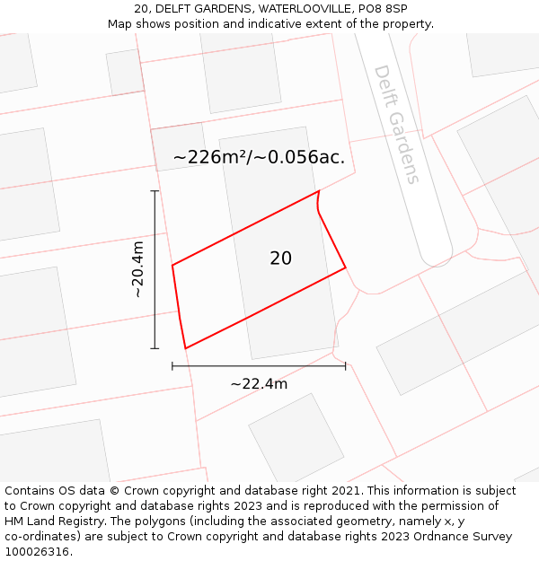 20, DELFT GARDENS, WATERLOOVILLE, PO8 8SP: Plot and title map