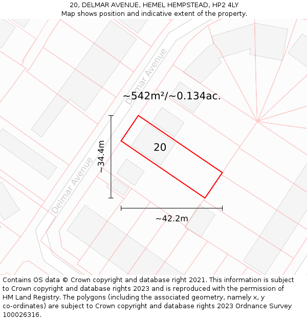 20, DELMAR AVENUE, HEMEL HEMPSTEAD, HP2 4LY: Plot and title map