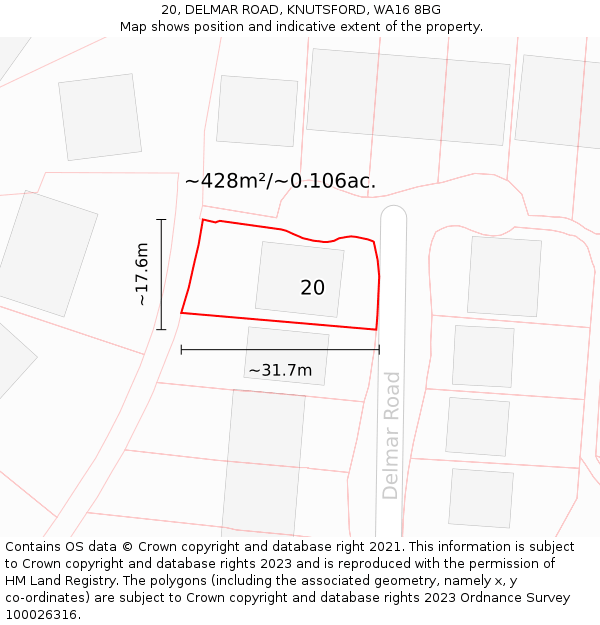 20, DELMAR ROAD, KNUTSFORD, WA16 8BG: Plot and title map