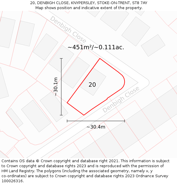 20, DENBIGH CLOSE, KNYPERSLEY, STOKE-ON-TRENT, ST8 7AY: Plot and title map