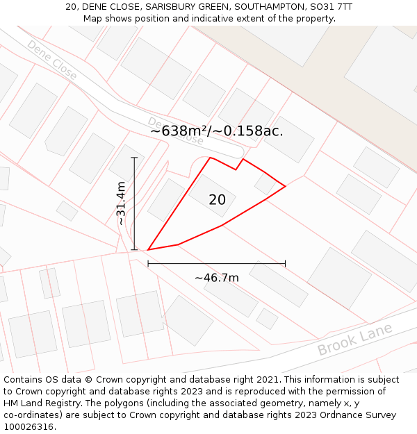 20, DENE CLOSE, SARISBURY GREEN, SOUTHAMPTON, SO31 7TT: Plot and title map