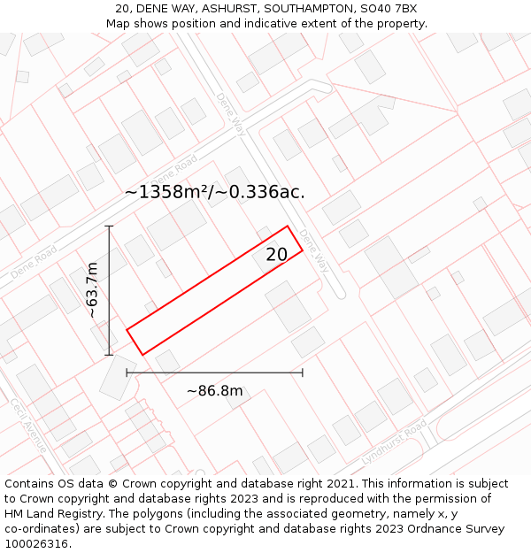 20, DENE WAY, ASHURST, SOUTHAMPTON, SO40 7BX: Plot and title map