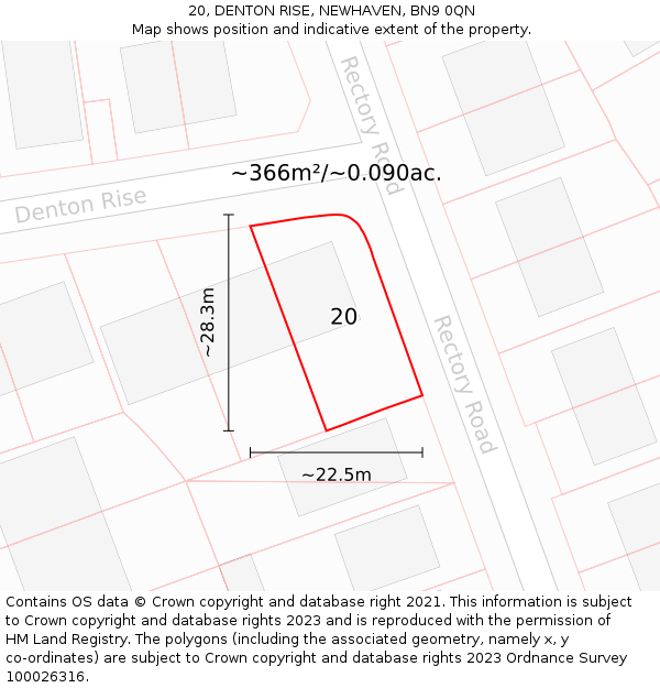 20, DENTON RISE, NEWHAVEN, BN9 0QN: Plot and title map