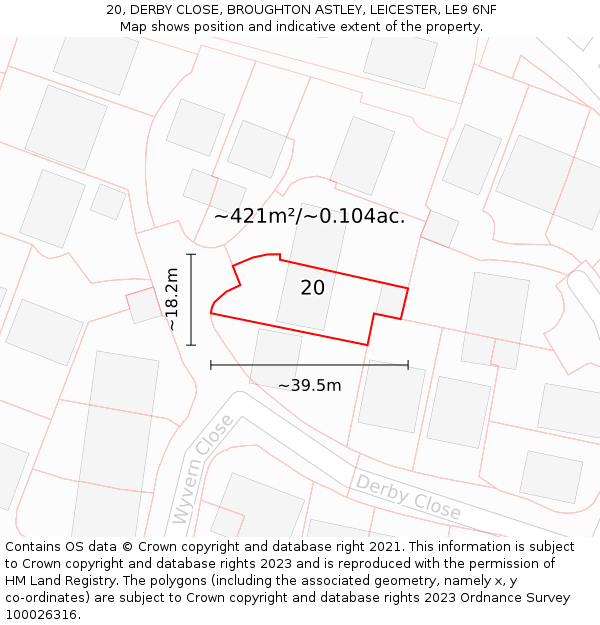 20, DERBY CLOSE, BROUGHTON ASTLEY, LEICESTER, LE9 6NF: Plot and title map