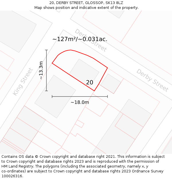 20, DERBY STREET, GLOSSOP, SK13 8LZ: Plot and title map