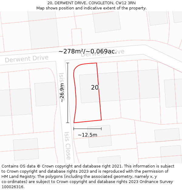 20, DERWENT DRIVE, CONGLETON, CW12 3RN: Plot and title map