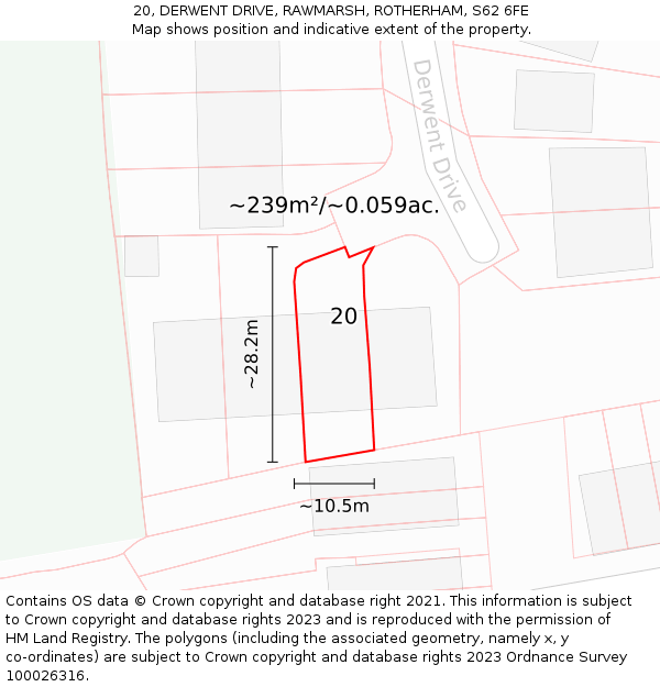 20, DERWENT DRIVE, RAWMARSH, ROTHERHAM, S62 6FE: Plot and title map