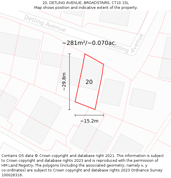 20, DETLING AVENUE, BROADSTAIRS, CT10 1SL: Plot and title map