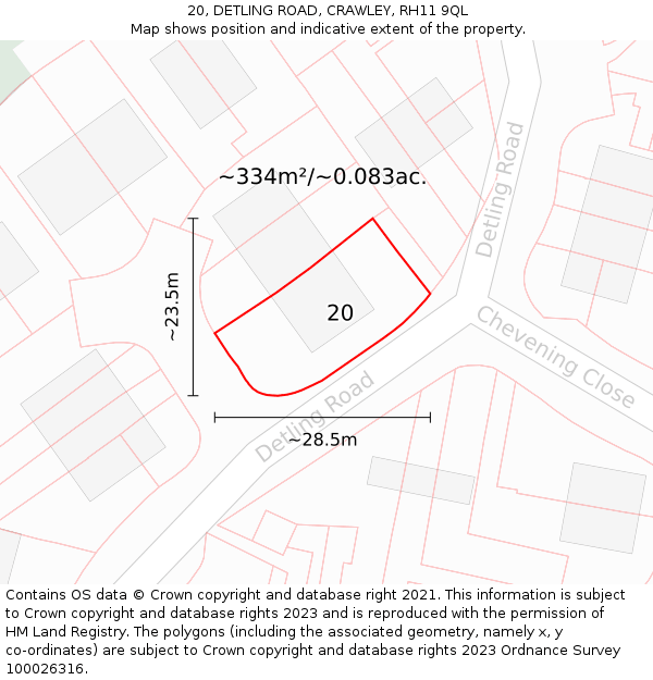 20, DETLING ROAD, CRAWLEY, RH11 9QL: Plot and title map