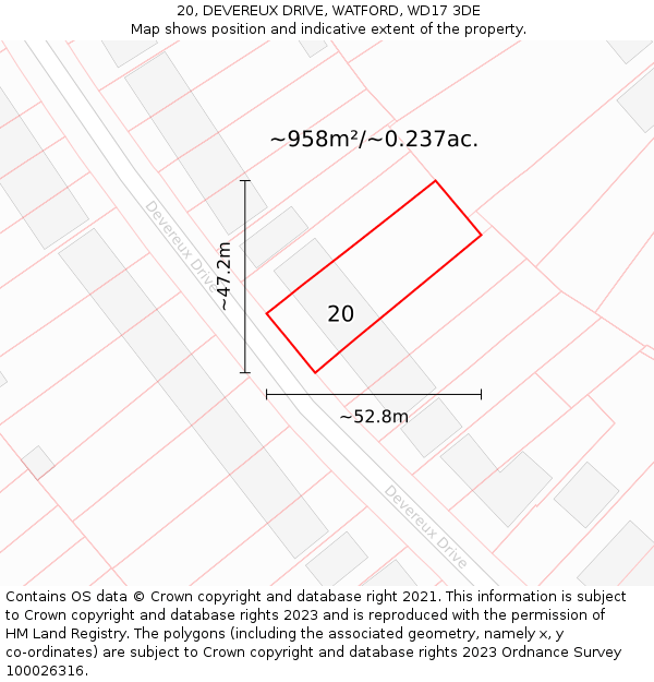 20, DEVEREUX DRIVE, WATFORD, WD17 3DE: Plot and title map