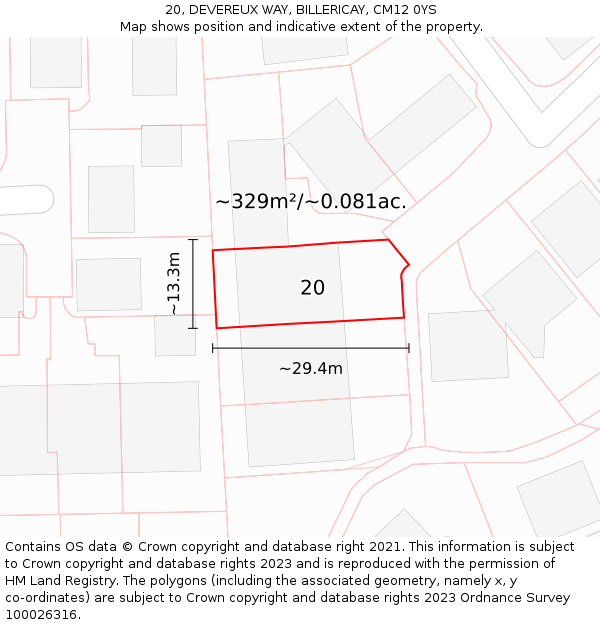 20, DEVEREUX WAY, BILLERICAY, CM12 0YS: Plot and title map