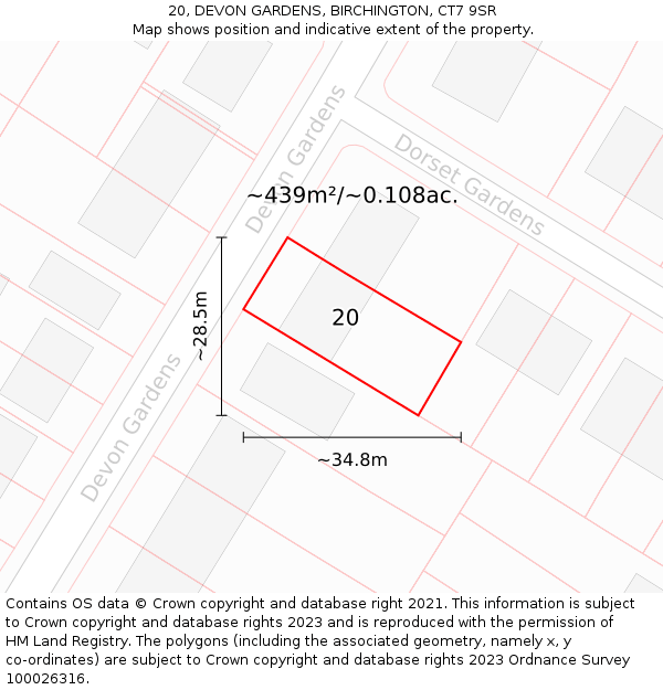 20, DEVON GARDENS, BIRCHINGTON, CT7 9SR: Plot and title map