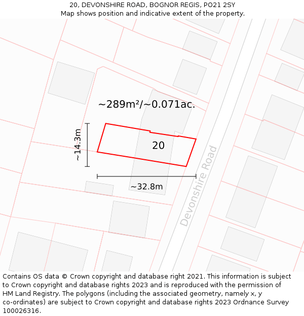 20, DEVONSHIRE ROAD, BOGNOR REGIS, PO21 2SY: Plot and title map