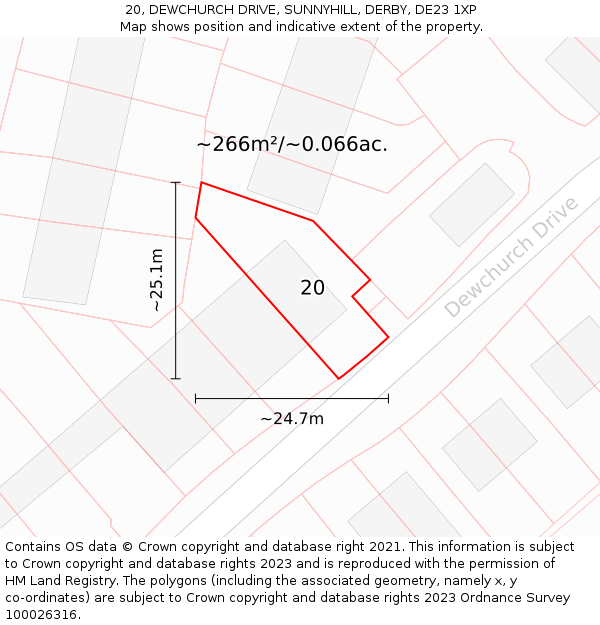 20, DEWCHURCH DRIVE, SUNNYHILL, DERBY, DE23 1XP: Plot and title map