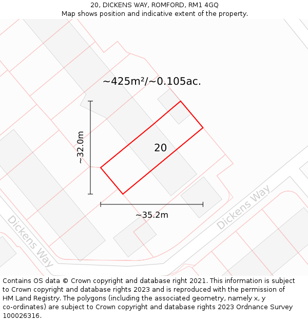 20, DICKENS WAY, ROMFORD, RM1 4GQ: Plot and title map