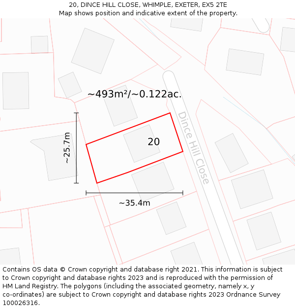 20, DINCE HILL CLOSE, WHIMPLE, EXETER, EX5 2TE: Plot and title map