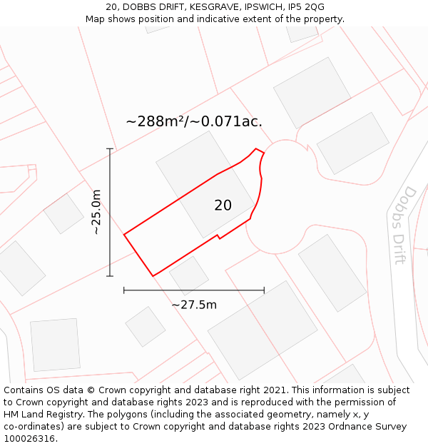 20, DOBBS DRIFT, KESGRAVE, IPSWICH, IP5 2QG: Plot and title map