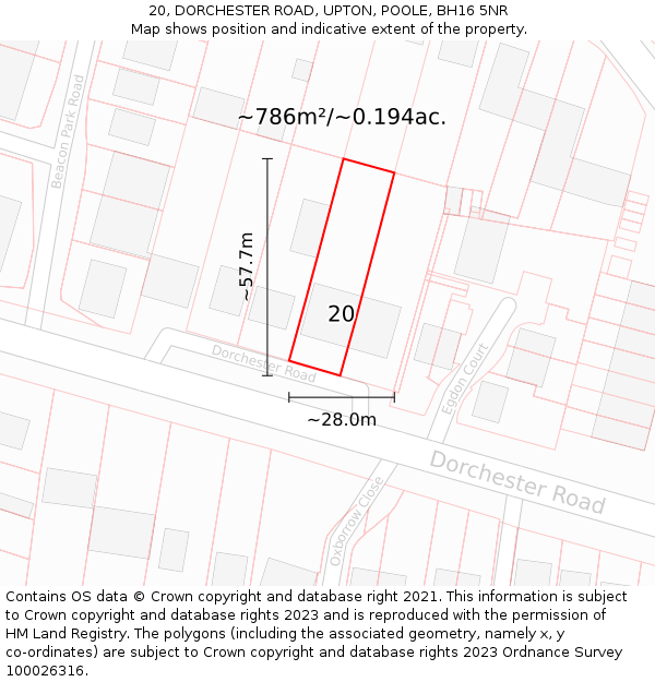 20, DORCHESTER ROAD, UPTON, POOLE, BH16 5NR: Plot and title map