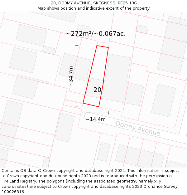 20, DORMY AVENUE, SKEGNESS, PE25 1RG: Plot and title map