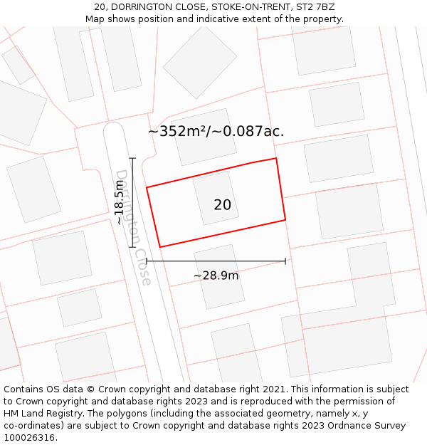 20, DORRINGTON CLOSE, STOKE-ON-TRENT, ST2 7BZ: Plot and title map