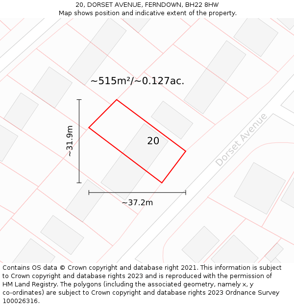 20, DORSET AVENUE, FERNDOWN, BH22 8HW: Plot and title map