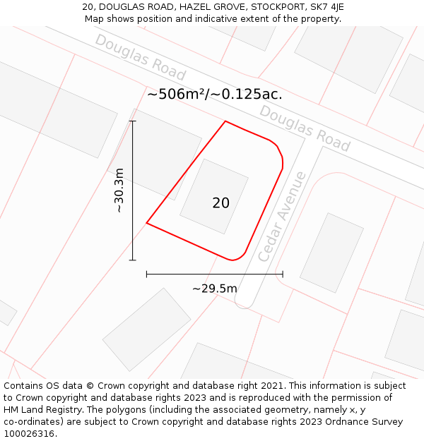 20, DOUGLAS ROAD, HAZEL GROVE, STOCKPORT, SK7 4JE: Plot and title map