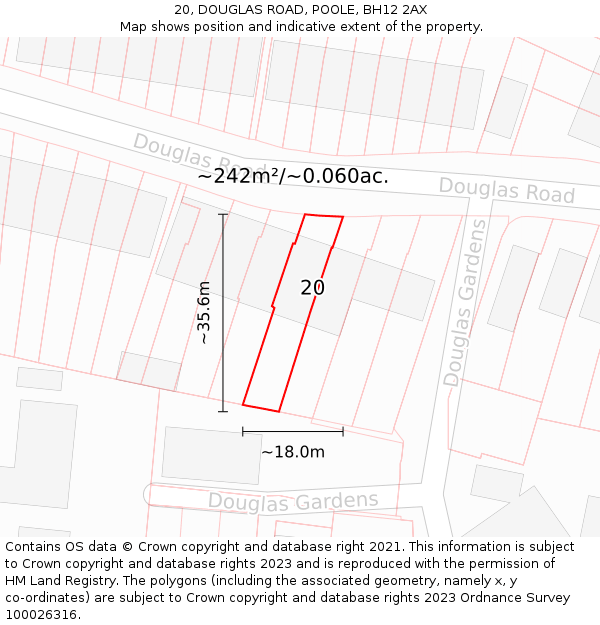 20, DOUGLAS ROAD, POOLE, BH12 2AX: Plot and title map