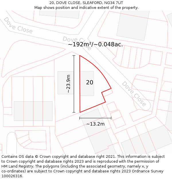 20, DOVE CLOSE, SLEAFORD, NG34 7UT: Plot and title map