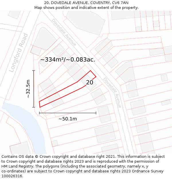 20, DOVEDALE AVENUE, COVENTRY, CV6 7AN: Plot and title map